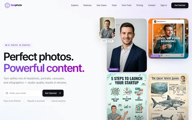 Screenshot of AI Headshots, Portraits & Creative Photos | FastPhoto