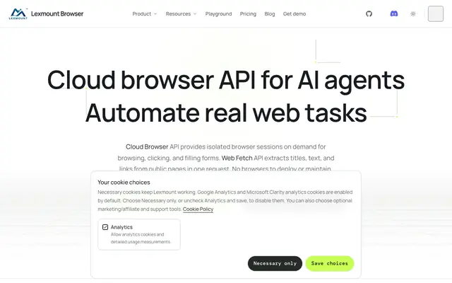 Screenshot of Lexmount Browser - Cloud Browser Infrastructure for AI Agents