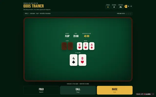 Screenshot of Odds Trainer — Hold'em Equity & Pot Odds Drill