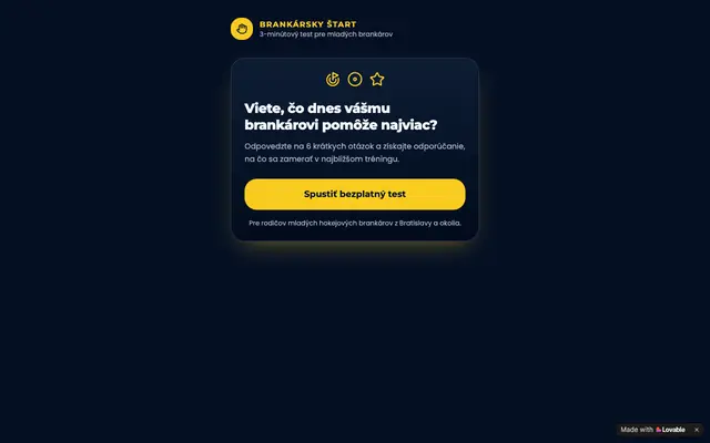Screenshot of Brankársky štart – 3-minútový test pre mladých brankárov