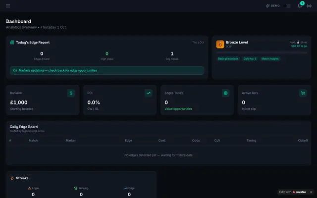 Screenshot of EDGEFORM — AI-powered sports analytics platform