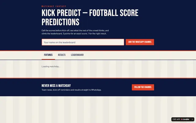 Screenshot of Kick Predict — Predict Scores & Climb the Leaderboard