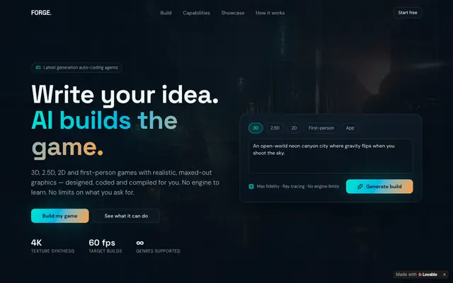 Screenshot of Forge — Turn an Idea Into a 3D, 2D or FPS Game