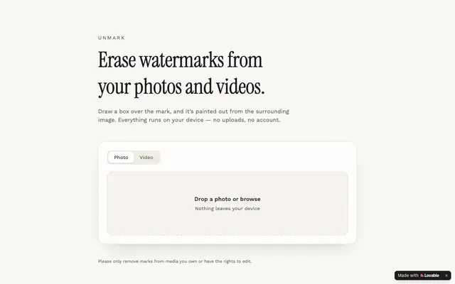 Screenshot of Unmark — Erase Watermarks from Photos & Videos