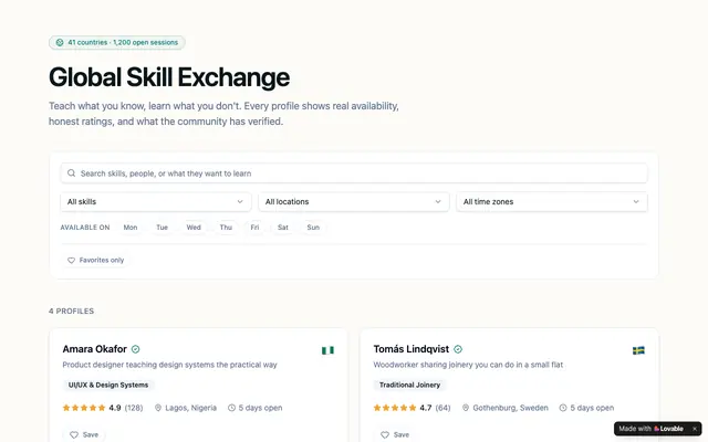Screenshot of Global Skill Exchange — Trade Skills With People Worldwide