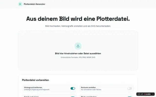 Screenshot of Plotterdatei-Generator – Bild in SVG vektorisieren