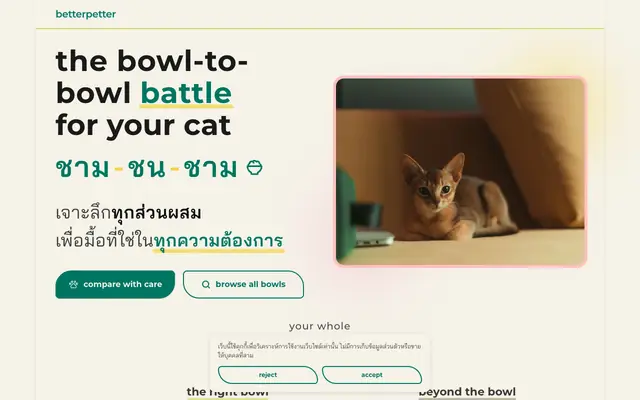 Screenshot of เปรียบเทียบอาหารแมวตามสุขภาพและความต้องการ ไม่มีการจัดอันดับ