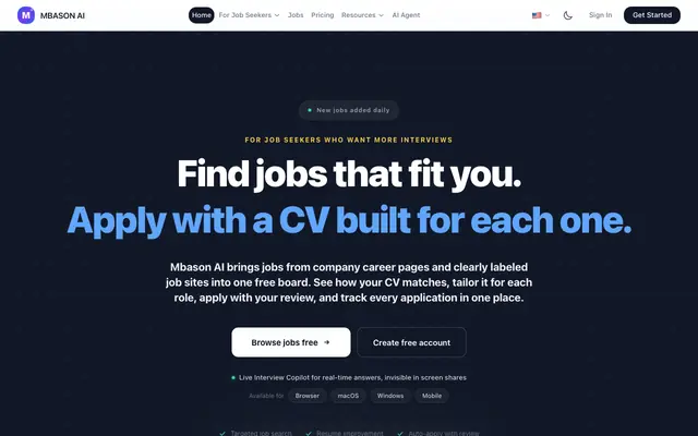 Screenshot of Mbason AI | Career & Hiring Platform | Home