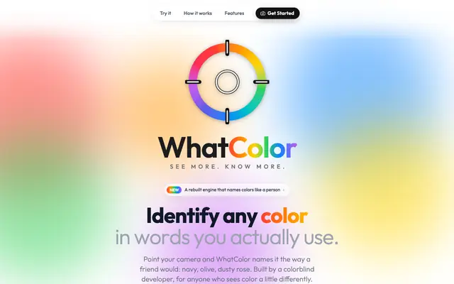 Screenshot of WhatColor — See More. Know More.