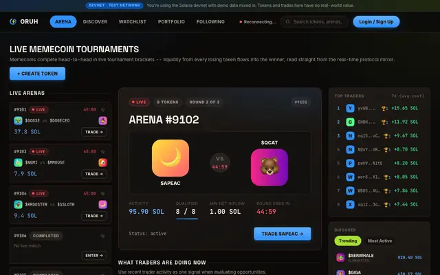 Screenshot of Oruh | Memecoin Liquidity Tournaments