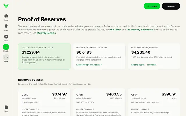Screenshot of Proof of Reserves | VaultBags