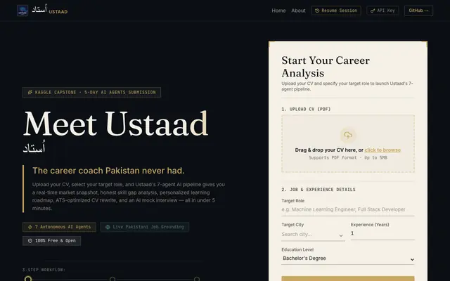Screenshot of Ustaad (اُستاد) — Career Intelligence & OS for Tech Talent