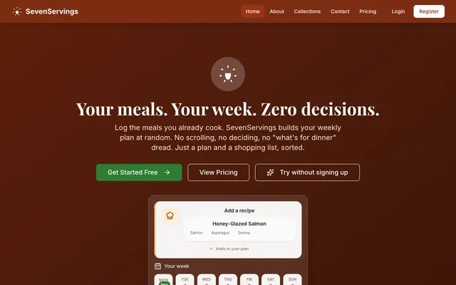 Screenshot of SevenServings - Meal Planner & Shopping List Generator