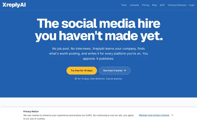 Screenshot of XreplyAI: AI Social Media Manager for Founders & Creators | XreplyAI