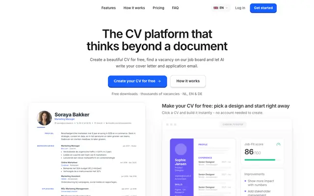 Screenshot of Cv maken - gratis cv maker zonder abonnement | cvdesk