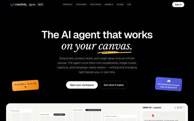 Screenshot of Creativly Agent — Creative work, multiplied | Creativly AI