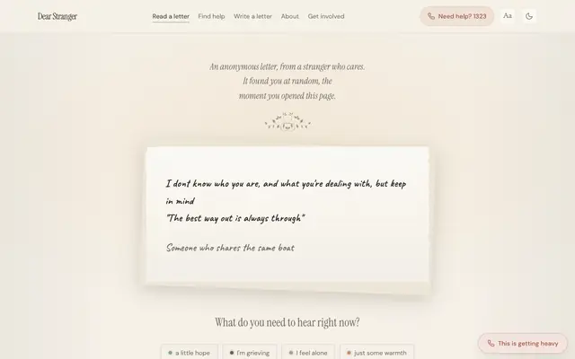 Screenshot of Dear Stranger: anonymous letters of hope