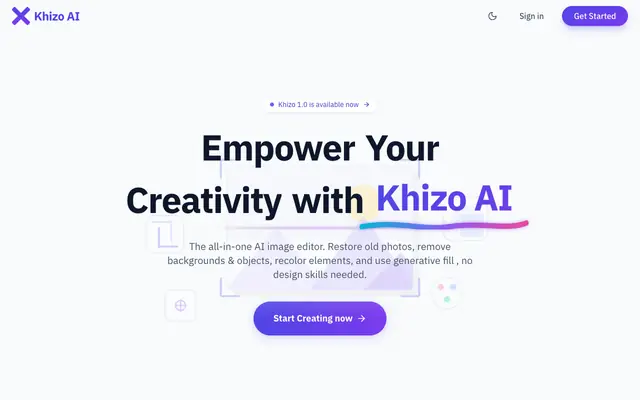 Screenshot of Khizo AI - AI Image Editor | Photo Restore, Background Removal & More | Khizo AI