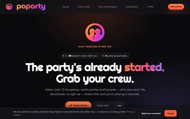 Screenshot of Poparty — Free Party Games to Play With Friends Online