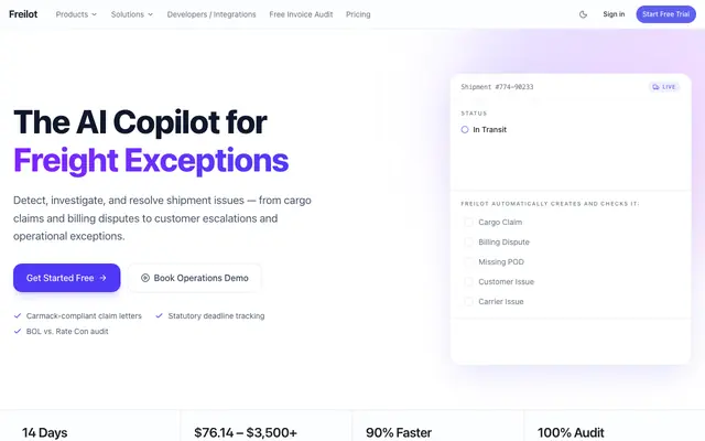 Screenshot of Freilot — The AI Copilot for Freight Exceptions