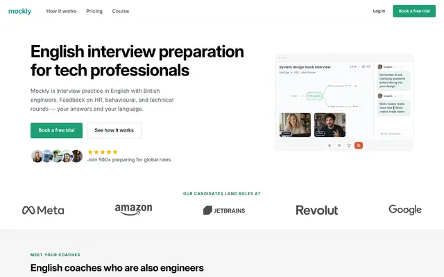 Screenshot of English Interview Preparation for Tech Professionals | Mockly English
