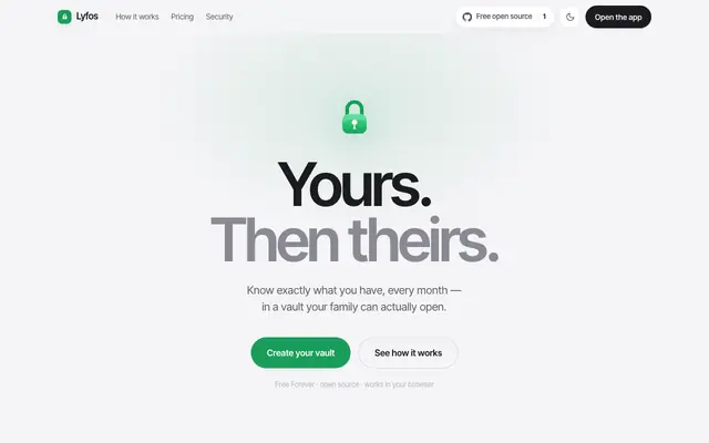 Screenshot of Lyfos · The vault your family can actually open.