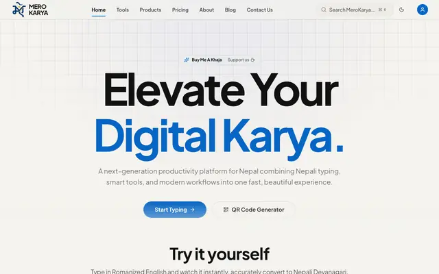 Screenshot of MeroKarya - Free Nepali Unicode, QR Generator & Online Tools