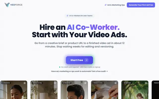 Screenshot of Veoforge — AI Video Ad Studio