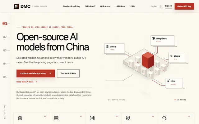 Screenshot of DMC | API for Open-Source AI Models from China | New API