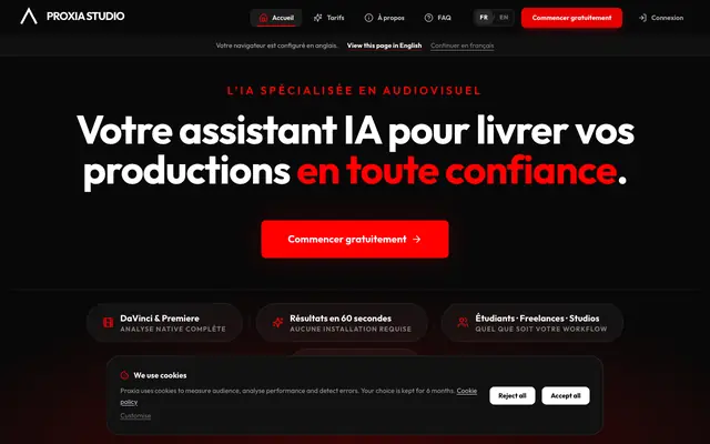 Screenshot of Proxia Studio — IA pour les professionnels de l’audiovisuel