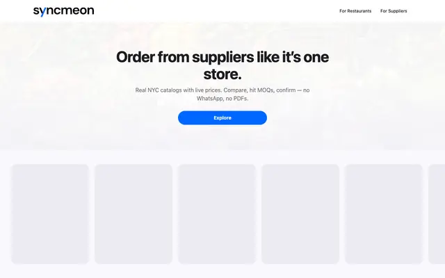 Screenshot of SyncMeOn — Order from NYC suppliers in one place