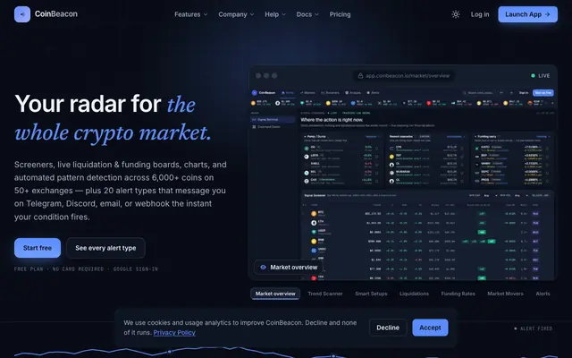 Screenshot of CoinBeacon — Crypto Screener, Live Market Data & Real-Time Alerts