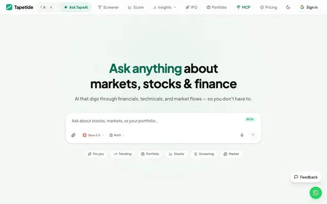 Screenshot of Tapetide — AI-Powered Indian Stock Research