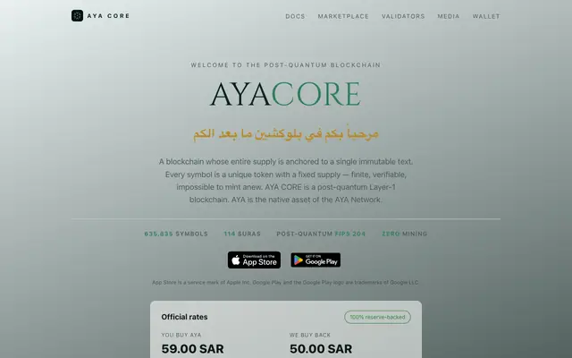 Screenshot of AYA CORE — Portal