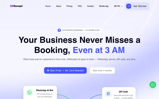 Screenshot of 24Recept | Free AI Appointment Booking Software with WhatsApp & Voice Bot