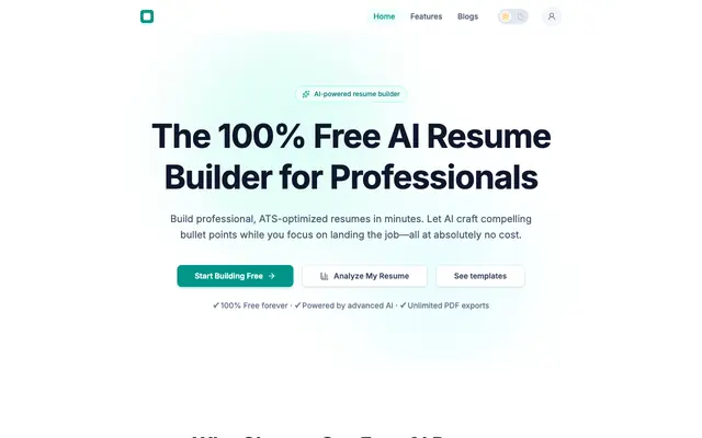 Screenshot of Free AI Resume Builder & ATS Resume Editor | AI Resume Craft