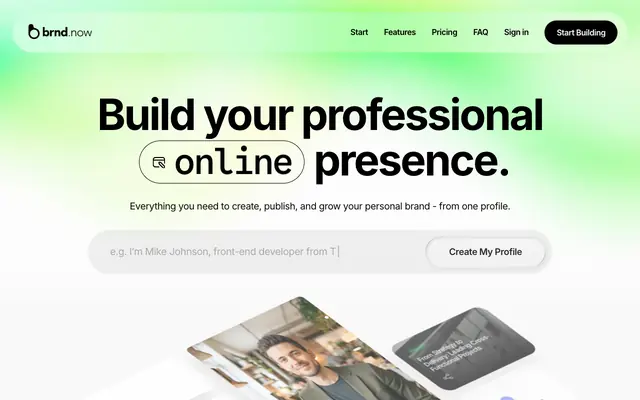 Screenshot of brnd.now - Build Your Professional Online Presence