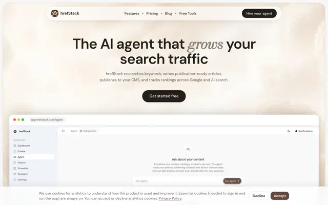 Screenshot of AI-Powered SEO Content Generation | hrefStack