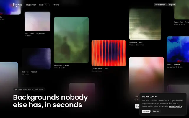 Screenshot of Pryzm | Background & Visual Studio for Designers