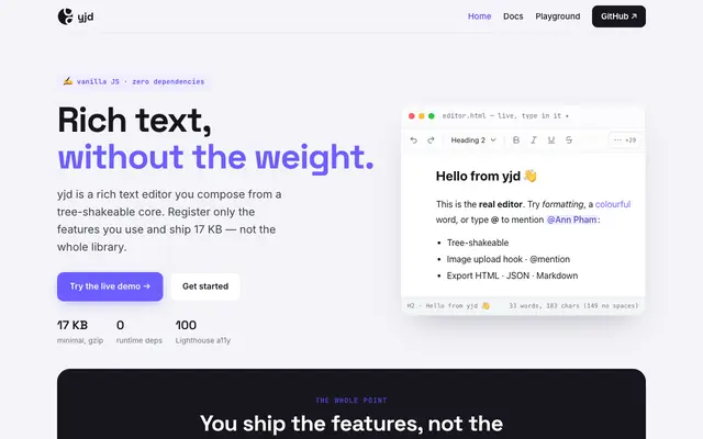 Screenshot of yjd — rich text, without the weight