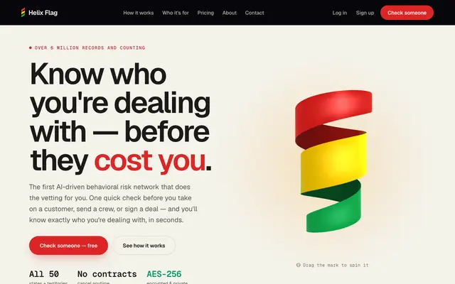 Screenshot of Helix Flag — Customer Risk Checks & Fraud Prevention for Business