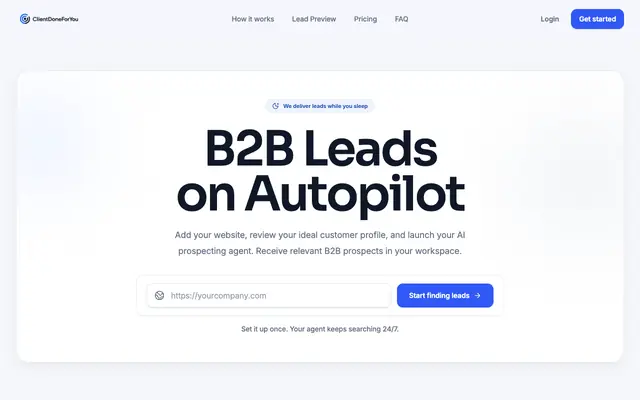 Screenshot of ClientDoneForYou — Find High-Intent Leads on LinkedIn