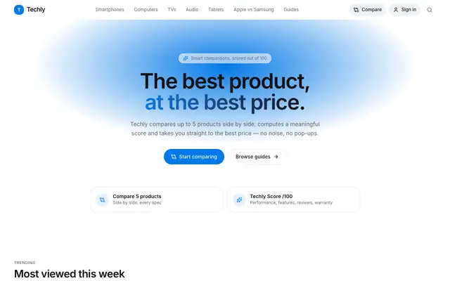 Screenshot of Techly — The tech comparison site that saves you time