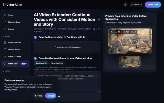 Screenshot of Video Extend · VideoAll