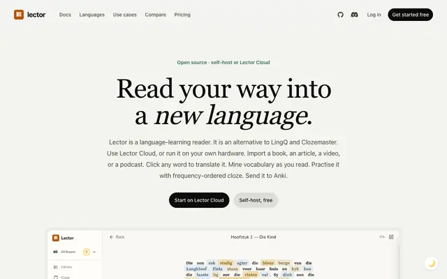 Screenshot of Lector | a self-hosted reader for language learners