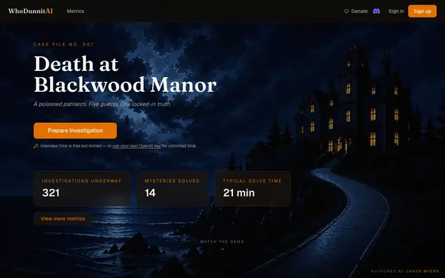 Screenshot of WhoDunnitAI — The Voice-Driven Murder Mystery