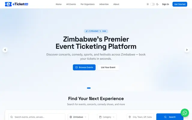 Screenshot of E-TicketsZW | Zimbabwe's Premier Event Ticketing Platform