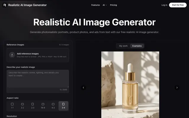 Screenshot of Turn text into photorealistic product photos, portraits, and ad creatives