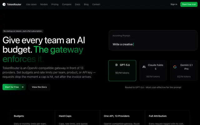 Screenshot of TokenRouter — Control your AI spend