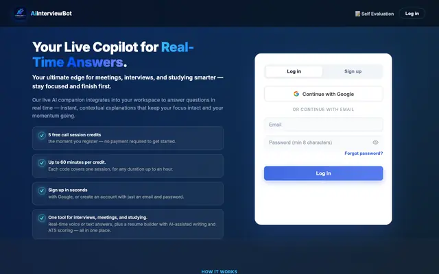 Screenshot of AiInterviewBot — Real-Time AI Interview & Meeting Copilot